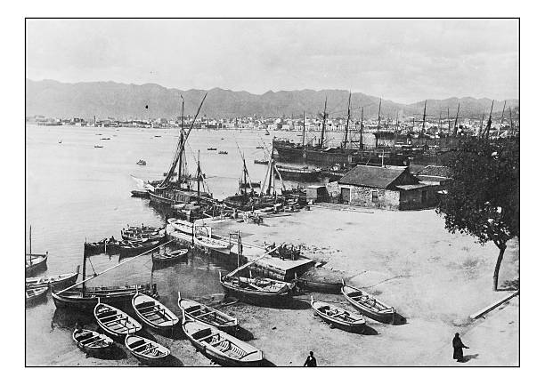 istock Antique dotprinted photographs of Italy: Sicily, Palermo's dock 636810942