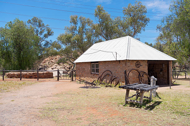Alice Springs, NT, AUSTRALIA – October 26, 2016: Alice Springs Telegraph Station is the site of the first European settlement in central Australia, one of twelve stations built as part of the Overland Telegraph Line that connected to England via an underwater cable network. It now operates as a tourist attraction, cafe and mountain biking destination.