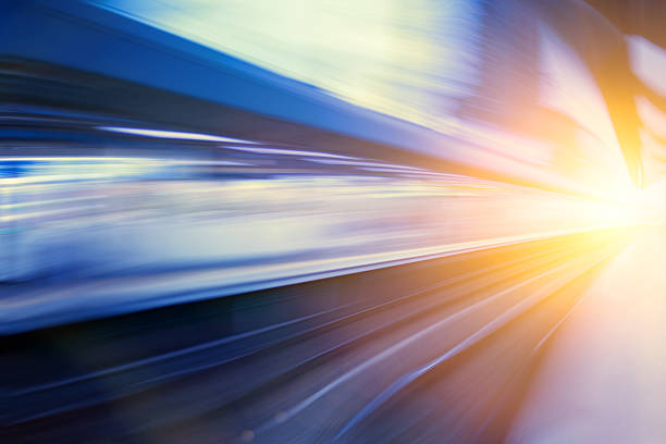 High speed business and technology concept, Acceleration super fast speedy motion blur of train station for background design.