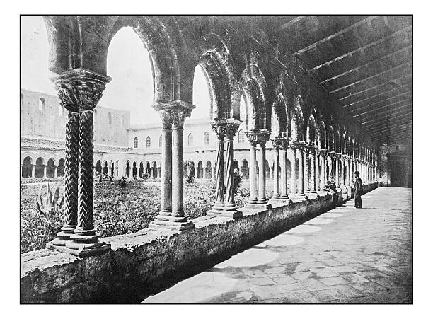 istock Antique dotprinted photographs of Italy: Sicily, Monreale 636812540