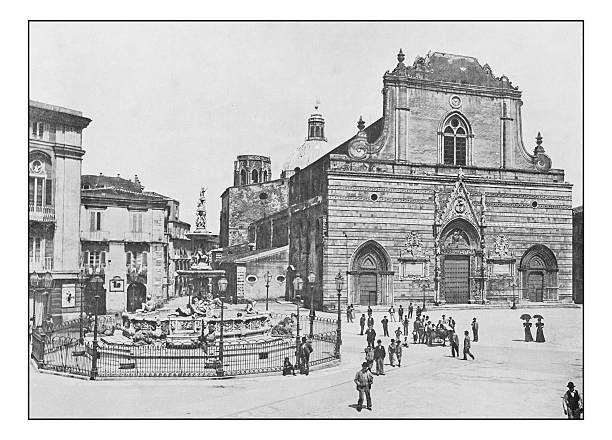 istock Antique dotprinted photographs of Italy: Sicily, Messina Cathedral 636812602