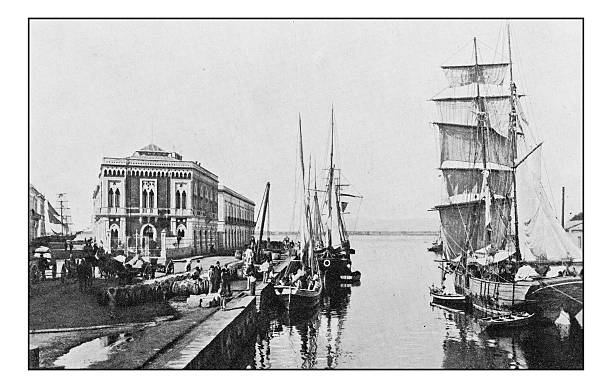 istock Antique dotprinted photographs of Italy: Sicily, Syracuse dock 636813156