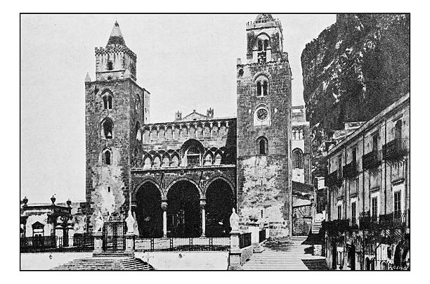 istock Antique dotprinted photographs of Italy: Sicily, Cefalu cathedral 636813542