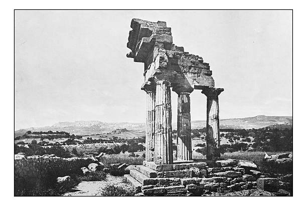 istock Antique dotprinted photographs of Italy: Sicily, Agrigento, Castor and Pollux 636814642
