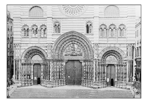 istock Antique dotprinted photographs of Italy: Liguria, Genoa Cathedral 636817862