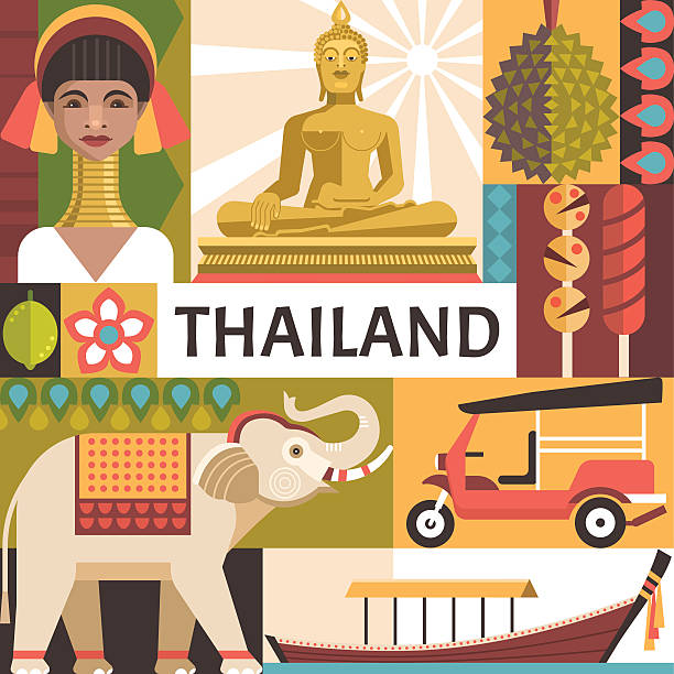 illustrazioni stock, clip art, cartoni animati e icone di tendenza di concetto di poster di viaggio in thailandia. - thailand thai culture travel buddha