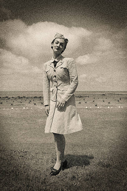 istock Vintage World War 2 Female Navy Officer On Normandy Beach 636818086