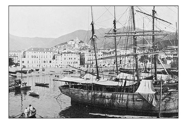 istock Antique dotprinted photographs of Italy: Liguria, San Remo, dock 636818370