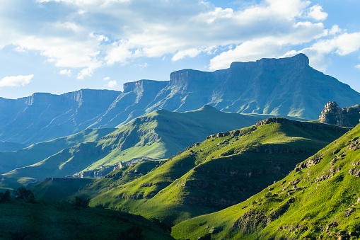 Mountains valley landscape Sani-Pass Drakensberg South-Africa.
