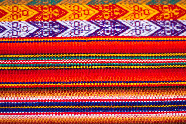 istock Vibrant Red Striped Peruvian Woven Wool Textile/Blanket (Close-Up) 636826406