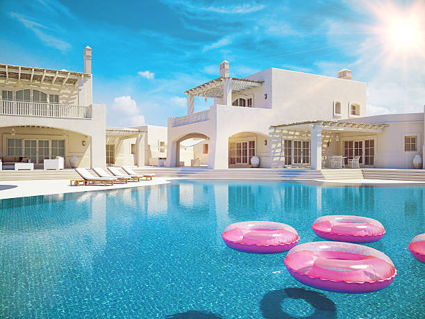 istock Villa with swimming pool. summer concept. 3d rendering 636829188