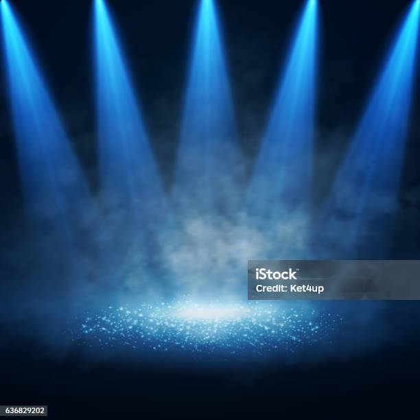 Vector Stage Illuminated By Spotlights Interior Shined With A Projector Stock Illustration - Download Image Now