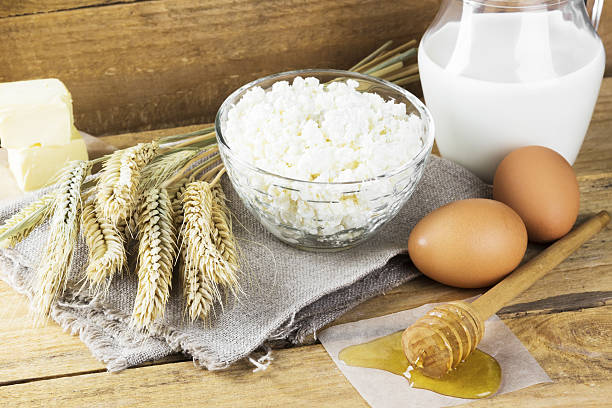 istock Organic products: eggs, milk, cottage cheese, honey, butter, whe 636829226
