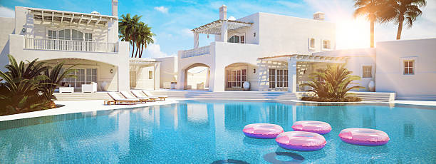 istock Villa with swimming pool. summer concept. 3d rendering 636829246