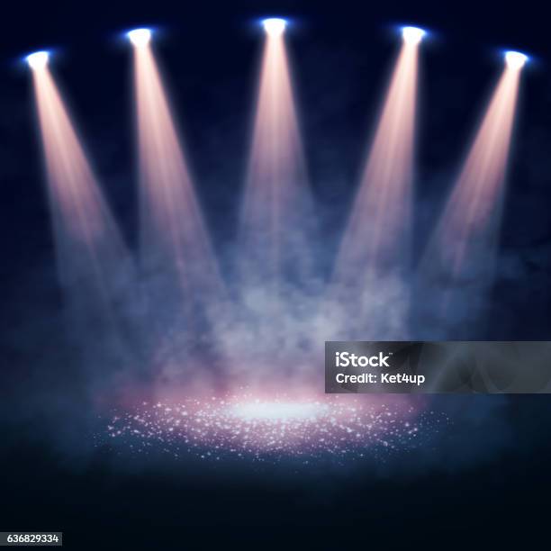 Vector Stage Illuminated By Spotlights Interior Shined With A Projector Stock Illustration - Download Image Now