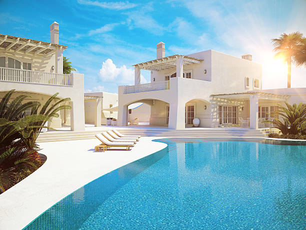 istock Villa with swimming pool. summer concept. 3d rendering 636829336