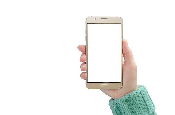 istock Isolated gold modern smart phone in woman hand. 636831374