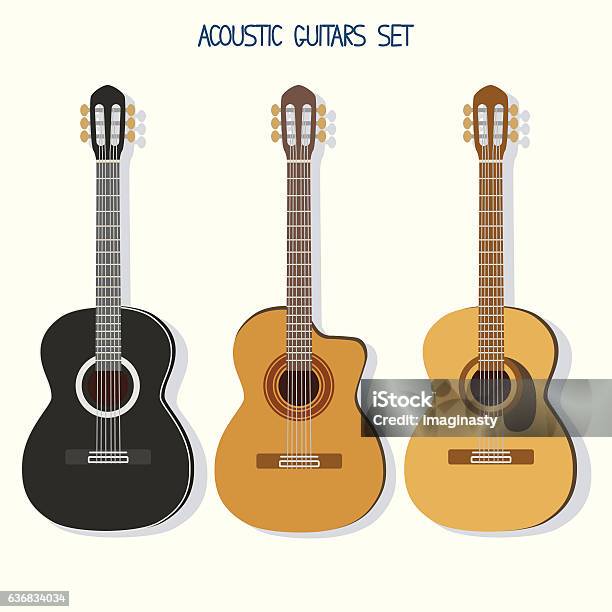 Cute Vector Guitars Illustrations Set Acoustic Guitars Stock Illustration - Download Image Now