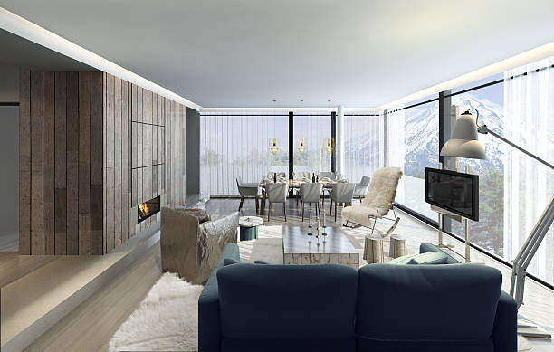 istock 3D illustration of modern living room 636842806