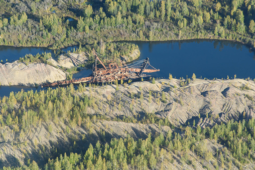 Aerial Image of Historical Gold Dredge in Summer