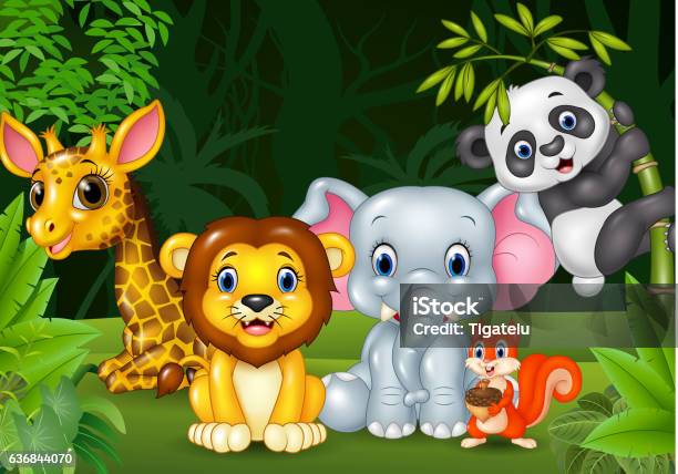 Ilustración de Animal Salvaje De Dibujos Animados En La Selva y más  Vectores Libres de Derechos de Animales de Safari - Animales de Safari,  Vector, Aire libre - iStock