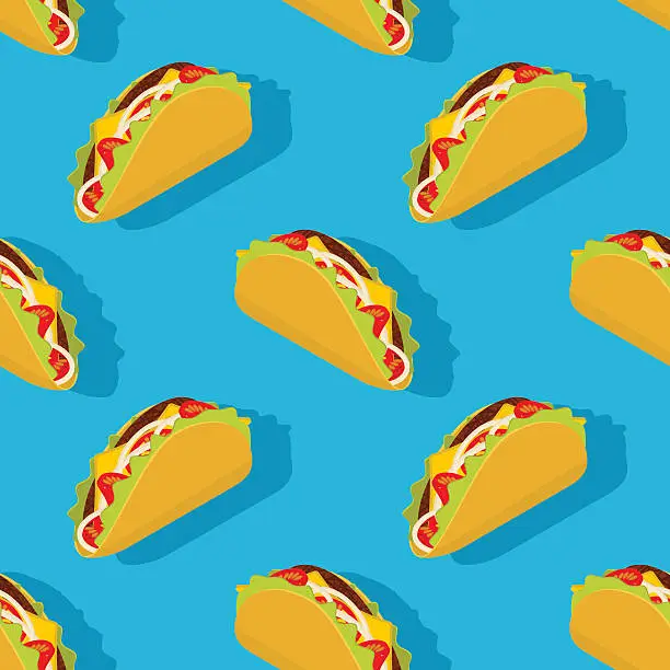 Vector illustration of Taco seamless pattern. Traditional Mexican food background. Corn