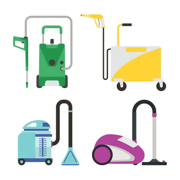 Vector illustration of Cleaning equipment vector set.