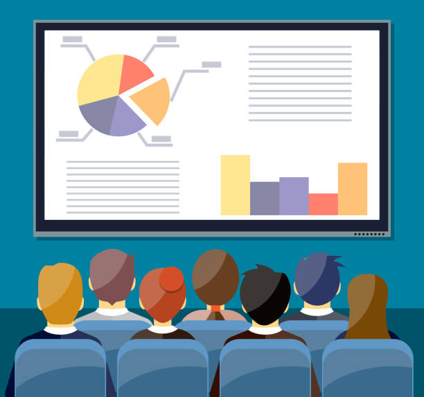 большой экран телевизора с диаграммой пирог сделать презентацию т - cartoon business meeting training stock illustrations