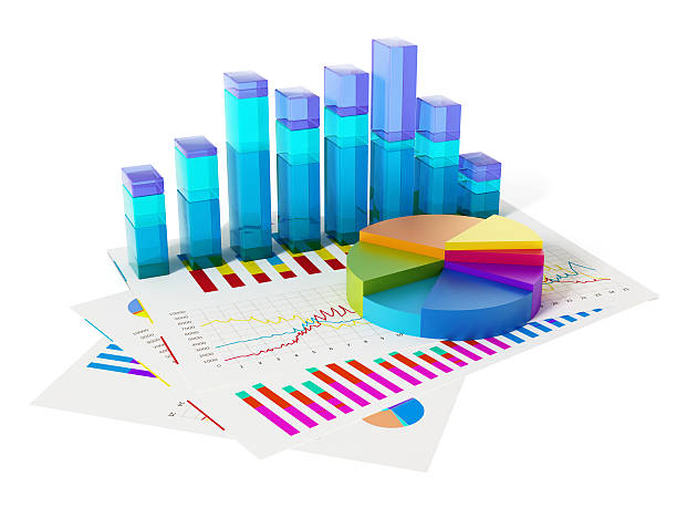 istock Financial charts, bars and pie chart isolated on white 636856526