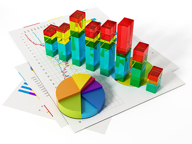 istock Financial charts, bars and pie chart isolated on white 636856554