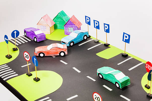 istock Playing set with crosswalks, parking and cars 636858018
