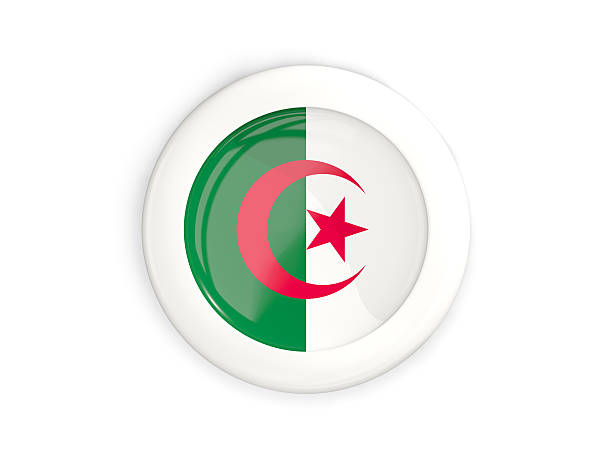 Flag and coat of arms of the Algerian People's Democratic Republic on a textured background. Concept collage.
