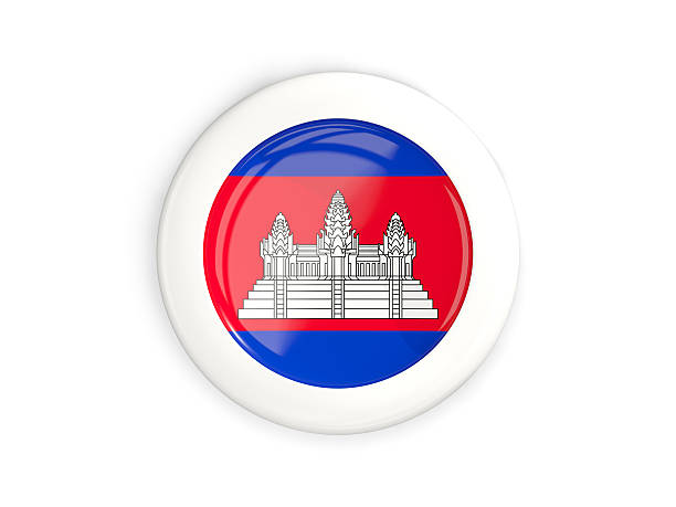 Round flag of the Cambodia with more reflections, 3d render