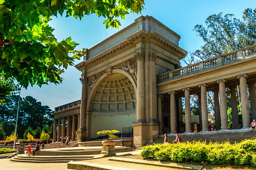 San Francisco, United States - September 21, 2015: Golden Gate Park in San Francisco, The Picture shows the Bandshell aka Spreckles Temple of Music nearby the  M. H. de Young Memorial Museum