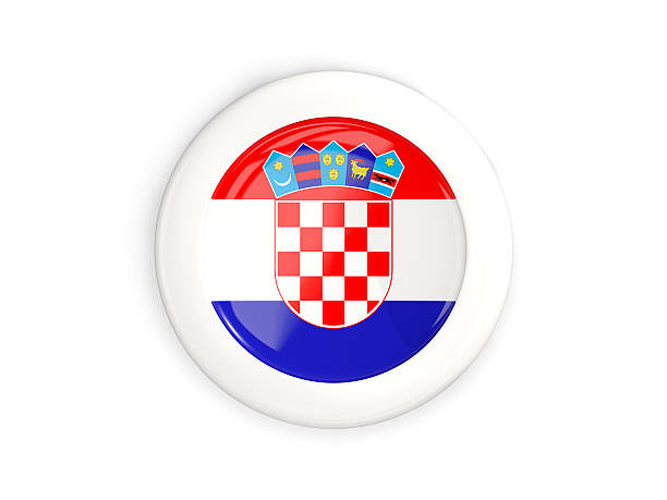 Flag of croatia, glossy round button with white frame isolated on white. 3D illustration
