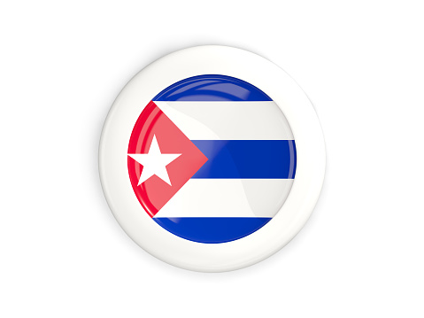 Flag of cuba, glossy round button with white frame isolated on white. 3D illustration