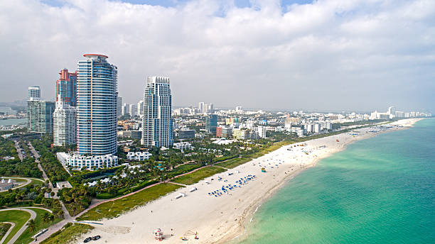 istock Miami South Beach Aerial View Sand Ocean and High Rises 636861126