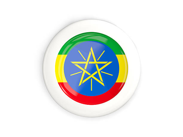Closeup of Ruffled Ethiopia Flag, Ethiopia Flag Blowing in Wind