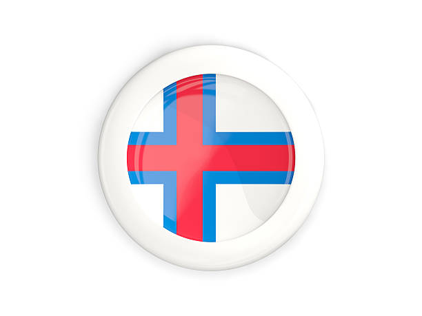 Flag of faroe islands, glossy round button with white frame isolated on white. 3D illustration