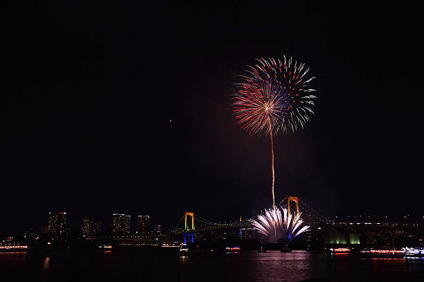istock Tokyo city night view and fireworks 636863062