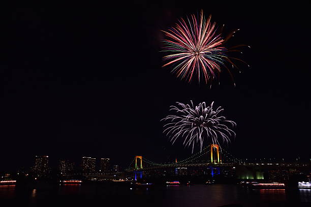 istock Tokyo city night view and fireworks 636863354