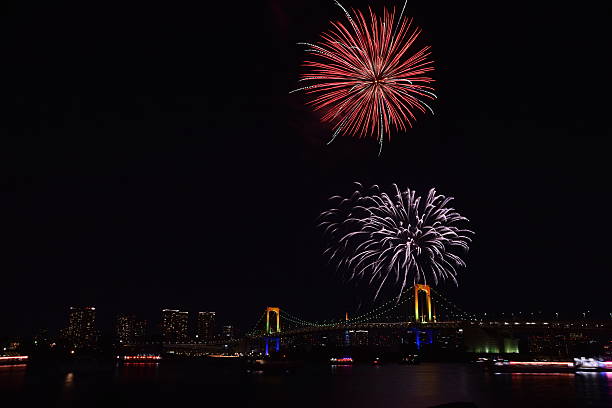 istock Tokyo city night view and fireworks 636863404