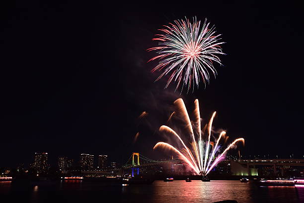 istock Tokyo city night view and fireworks 636863496