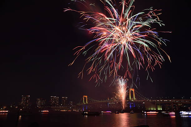 istock Tokyo city night view and fireworks 636863698