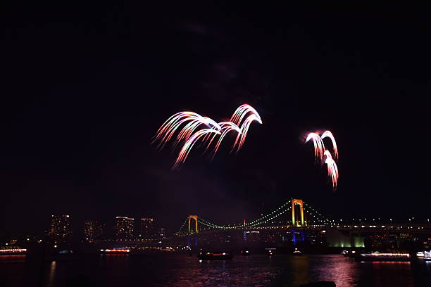 istock Tokyo city night view and fireworks 636863928