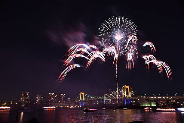 istock Tokyo city night view and fireworks 636863962
