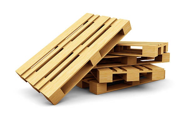 istock Wooden Euro pallets. 3D render illustration 636865606
