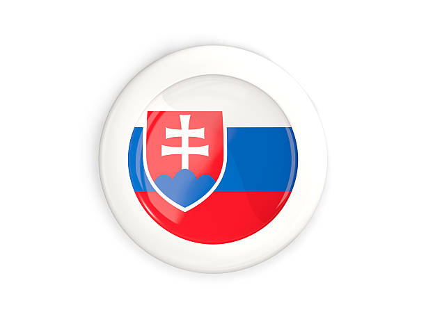 Flag of slovakia, glossy round button with white frame isolated on white. 3D illustration