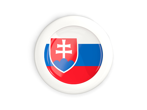 Flag of slovakia, glossy round button with white frame isolated on white. 3D illustration