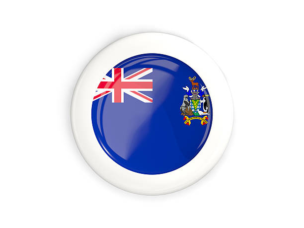 Flag of south georgia and the south sandwich islands, glossy round button with white frame isolated on white. 3D illustration
